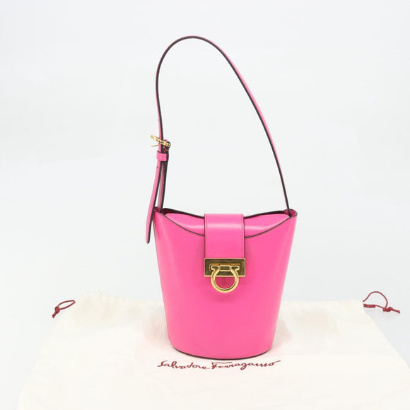 Salvatore Ferragamo Gancini Schoudertas Leer Roze Goud Auth ARZ836A