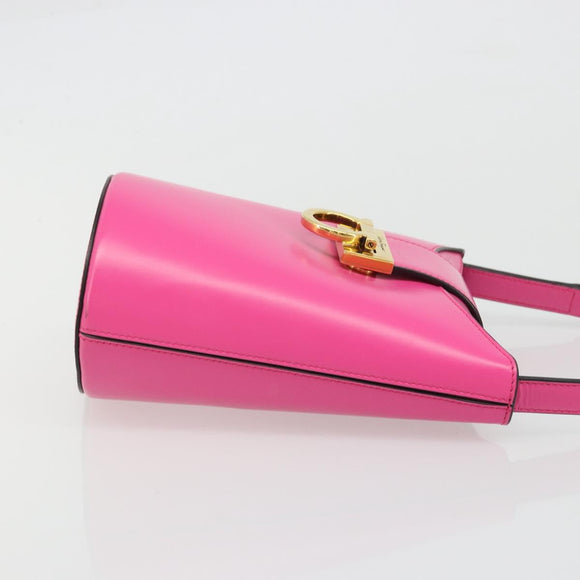Salvatore Ferragamo Gancini Schoudertas Leer Roze Goud Auth ARZ836A