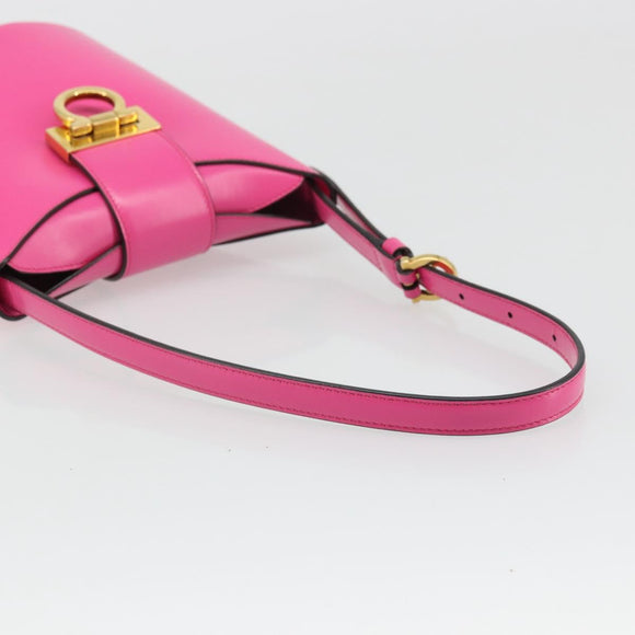 Salvatore Ferragamo Gancini Schoudertas Leer Roze Goud Auth ARZ836A