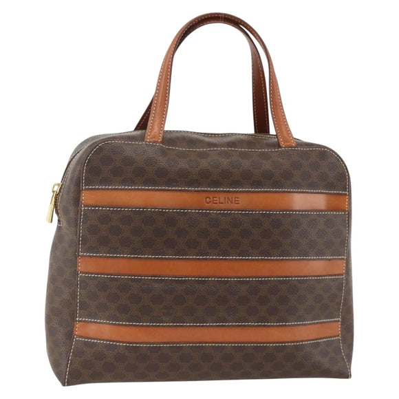 CELINE Macadam Canvas Hand Bag PVC Leather Brown Gold Auth ARZ837
