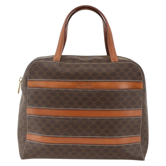 CELINE Macadam Canvas Hand Bag PVC Leather Brown Gold Auth ARZ837