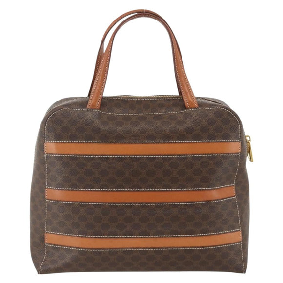 CELINE Macadam Canvas Hand Bag PVC Leather Brown Gold Auth ARZ837