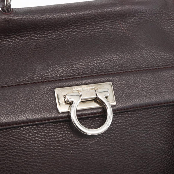Salvatore Ferragamo Gancini Sofia Bag Leather 2way Bordeaux Silver Auth ARZ841