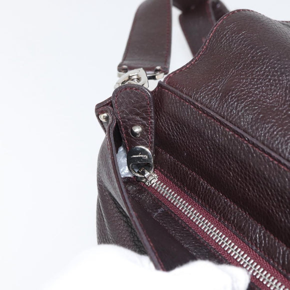 Salvatore Ferragamo Gancini Sofia Bag Leather 2way Bordeaux Silver Auth ARZ841