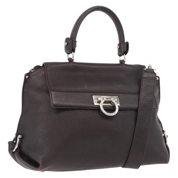 Salvatore Ferragamo Gancini Sofia Bag Leather 2way Bordeaux Silver Auth ARZ841