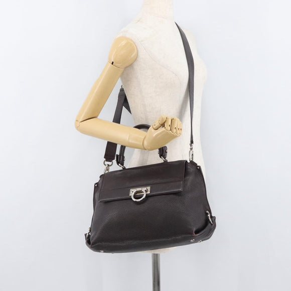 Salvatore Ferragamo Gancini Sofia Bag Leather 2way Bordeaux Silver Auth ARZ841