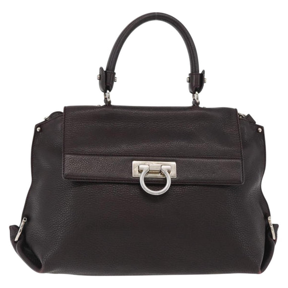 Salvatore Ferragamo Gancini Sofia Bag Leather 2way Bordeaux Silver Auth ARZ841
