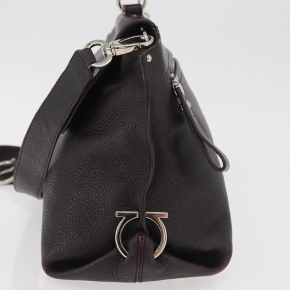Salvatore Ferragamo Gancini Sofia Bag Leather 2way Bordeaux Silver Auth ARZ841