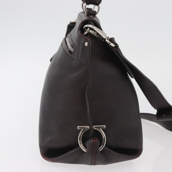 Salvatore Ferragamo Gancini Sofia Bag Leather 2way Bordeaux Silver Auth ARZ841