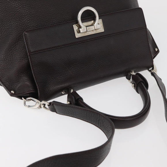 Salvatore Ferragamo Gancini Sofia Bag Leather 2way Bordeaux Silver Auth ARZ841