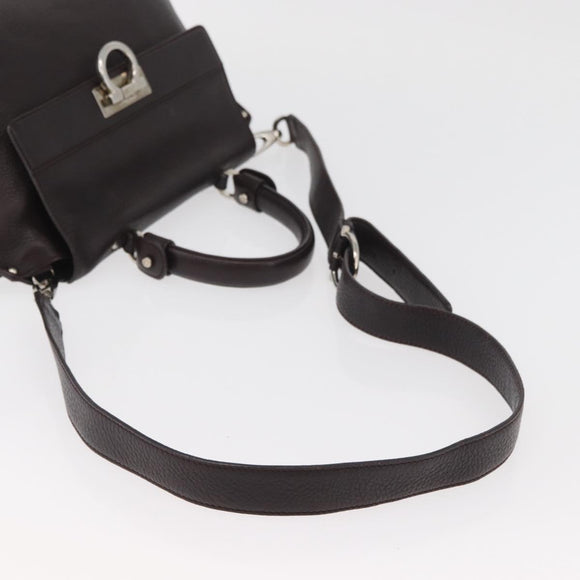 Salvatore Ferragamo Gancini Sofia Bag Leather 2way Bordeaux Silver Auth ARZ841