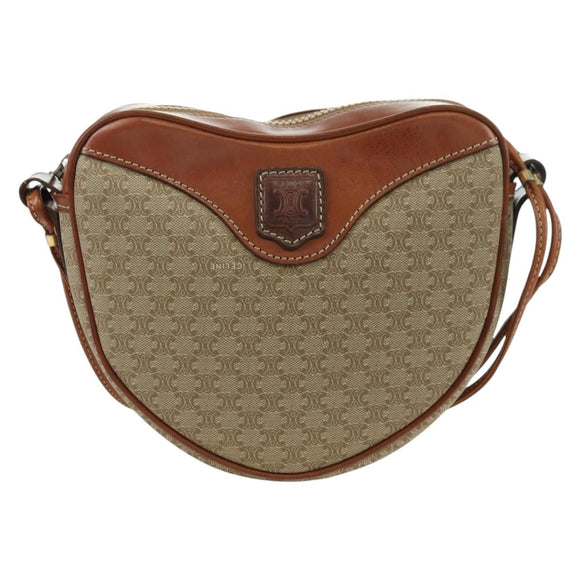 CELINE Macadam Canvas Shoulder Bag PVC Leather Beige Gold Auth ARZ842A