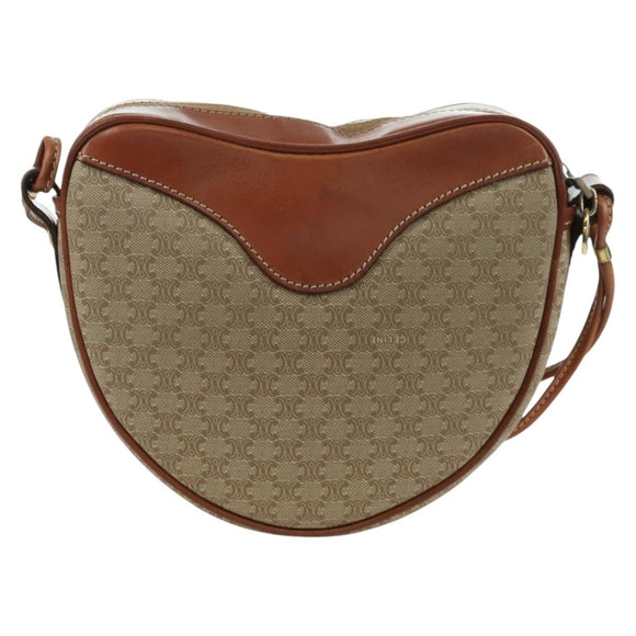 CELINE Macadam Canvas Shoulder Bag PVC Leather Beige Gold Auth ARZ842A