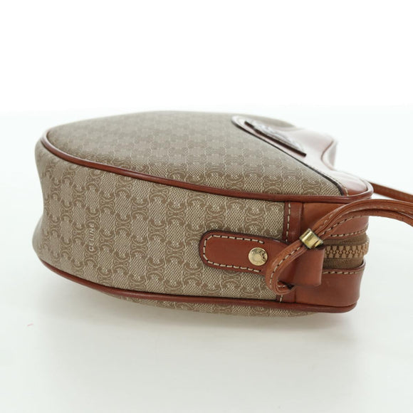CELINE Macadam Canvas Shoulder Bag PVC Leather Beige Gold Auth ARZ842A