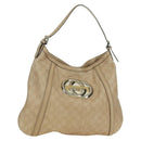 GUCCI GG Canvas Guccissima Shoulder Bag Leather Beige Gold 162740 Auth ARZ847V-1