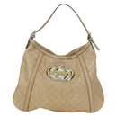 GUCCI GG Canvas Guccissima Shoulder Bag Leather Beige Gold 162740 Auth ARZ847V-2