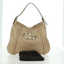 GUCCI GG Canvas Guccissima Shoulder Bag Leather Beige Gold 162740 Auth ARZ847V-22