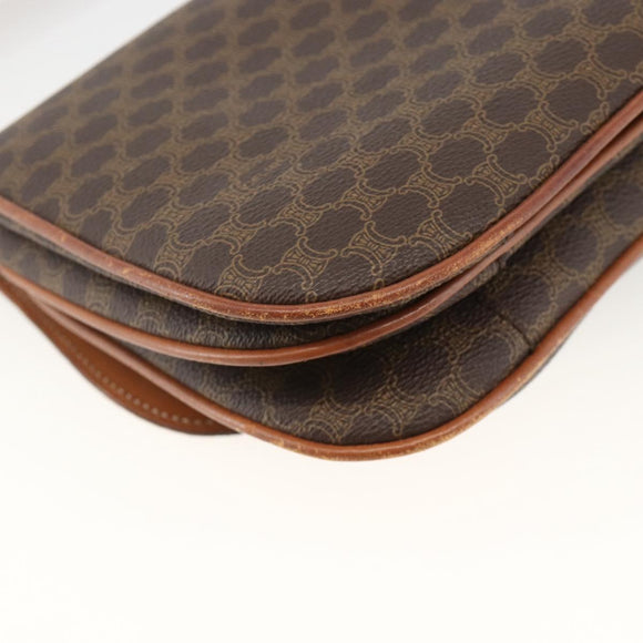 CELINE Macadam Canvas Shoulder Bag PVC Leather Brown Gold Auth ARZ848