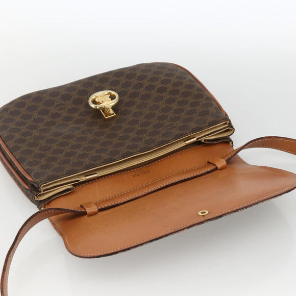 CELINE Macadam Canvas Shoulder Bag PVC Leather Brown Gold Auth ARZ848