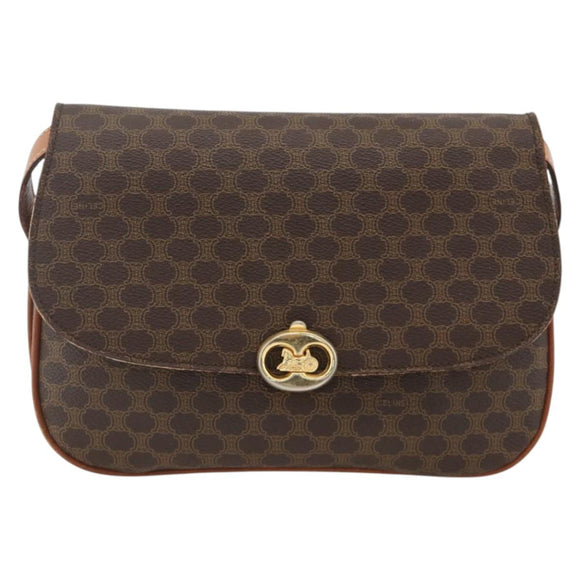 CELINE Macadam Canvas Shoulder Bag PVC Leather Brown Gold Auth ARZ848