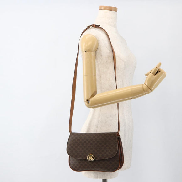 CELINE Macadam Canvas Shoulder Bag PVC Leather Brown Gold Auth ARZ848