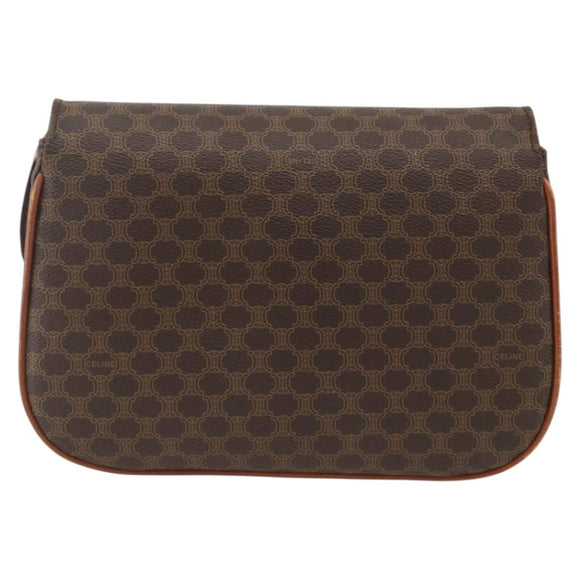 CELINE Macadam Canvas Shoulder Bag PVC Leather Brown Gold Auth ARZ848