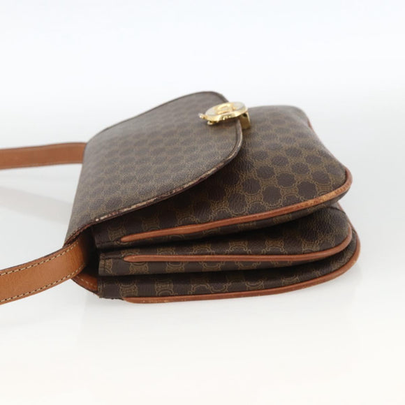 CELINE Macadam Canvas Shoulder Bag PVC Leather Brown Gold Auth ARZ848