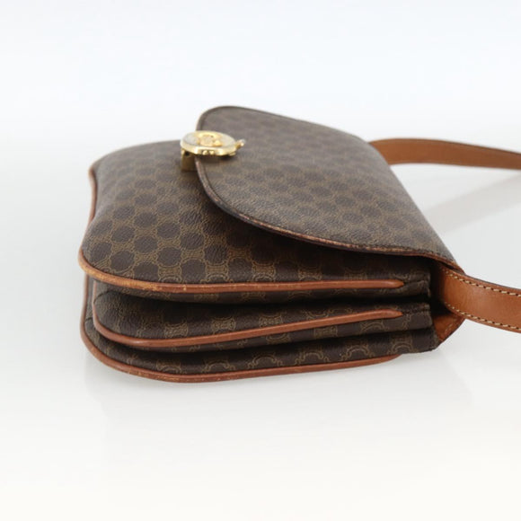 CELINE Macadam Canvas Shoulder Bag PVC Leather Brown Gold Auth ARZ848