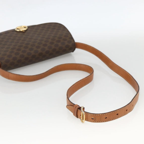 CELINE Macadam Canvas Shoulder Bag PVC Leather Brown Gold Auth ARZ848