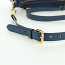 PRADA Schoudertas Nylon Leer Blauw Goud Auth ARZ849A-10