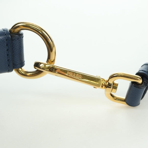 PRADA Schoudertas Nylon Leer Blauw Goud Auth ARZ849A