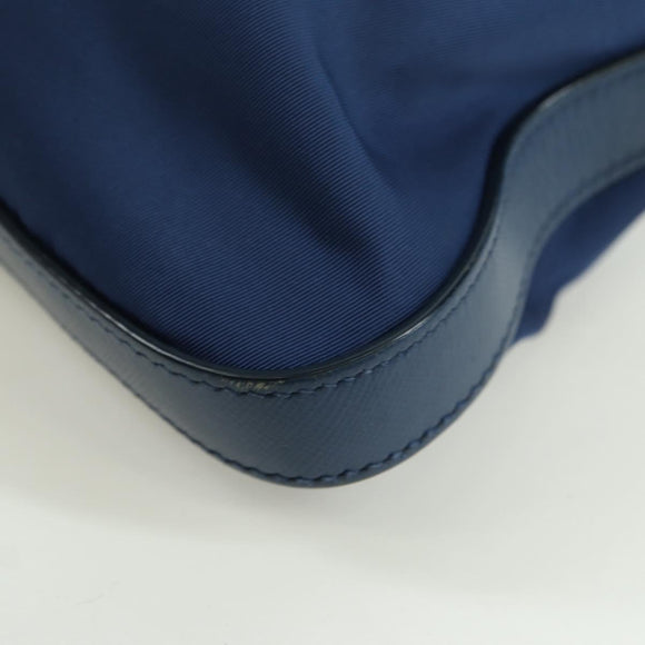 PRADA Schoudertas Nylon Leer Blauw Goud Auth ARZ849A