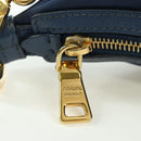 PRADA Schoudertas Nylon Leer Blauw Goud Auth ARZ849A-21