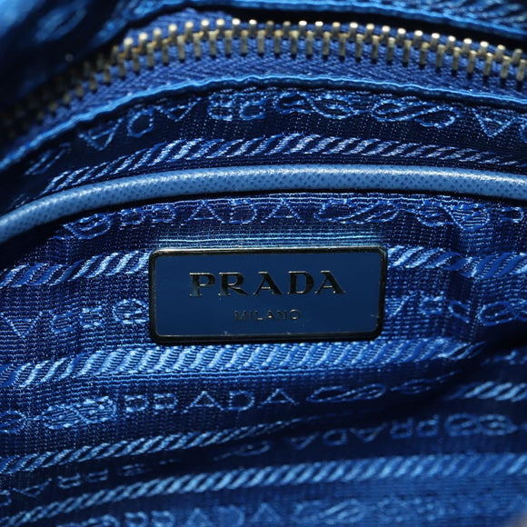PRADA Schoudertas Nylon Leer Blauw Goud Auth ARZ849A