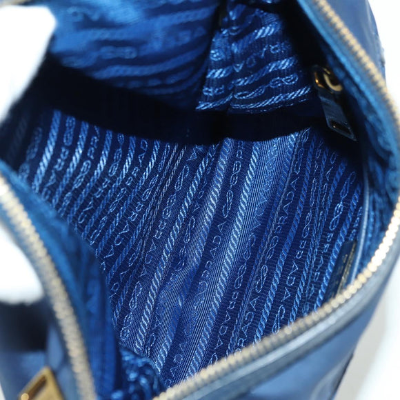 PRADA Schoudertas Nylon Leer Blauw Goud Auth ARZ849A