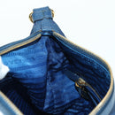 PRADA Schoudertas Nylon Leer Blauw Goud Auth ARZ849A-23