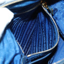 PRADA Schoudertas Nylon Leer Blauw Goud Auth ARZ849A-26