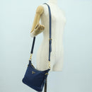 PRADA Schoudertas Nylon Leer Blauw Goud Auth ARZ849A-27