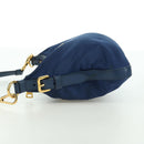 PRADA Schoudertas Nylon Leer Blauw Goud Auth ARZ849A-4