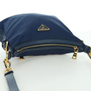 PRADA Schoudertas Nylon Leer Blauw Goud Auth ARZ849A-8