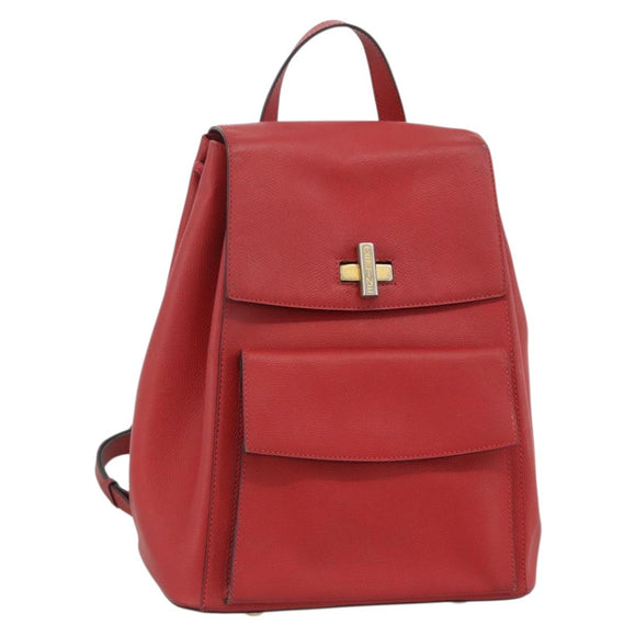 CELINE Backpack Leather Red Gold Auth ARZ853