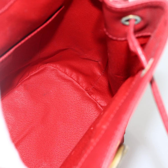 CELINE Backpack Leather Red Gold Auth ARZ853