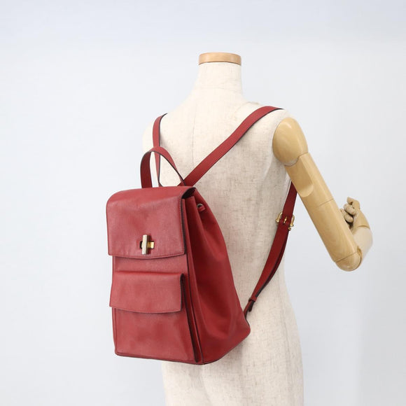 CELINE Backpack Leather Red Gold Auth ARZ853