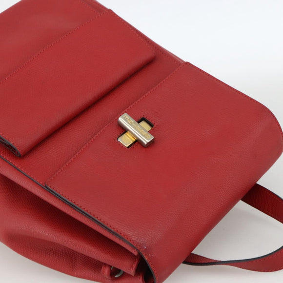 CELINE Backpack Leather Red Gold Auth ARZ853