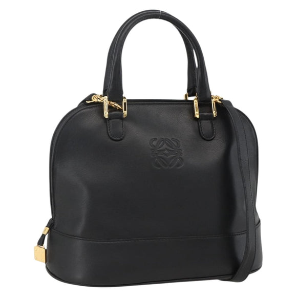 LOEWE Anagram Hand Bag Leather 2way Black Gold Auth ARZ855