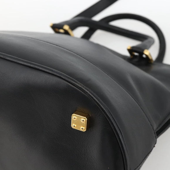LOEWE Anagram Hand Bag Leather 2way Black Gold Auth ARZ855