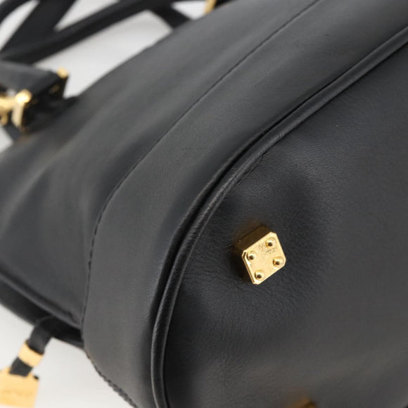 LOEWE Anagram Hand Bag Leather 2way Black Gold Auth ARZ855