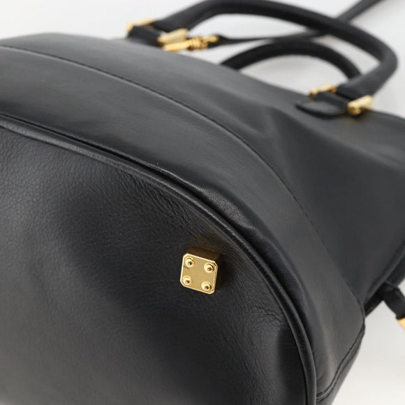 LOEWE Anagram Hand Bag Leather 2way Black Gold Auth ARZ855