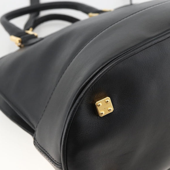 LOEWE Anagram Hand Bag Leather 2way Black Gold Auth ARZ855