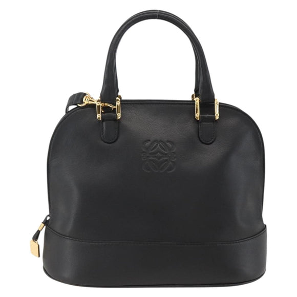 LOEWE Anagram Hand Bag Leather 2way Black Gold Auth ARZ855